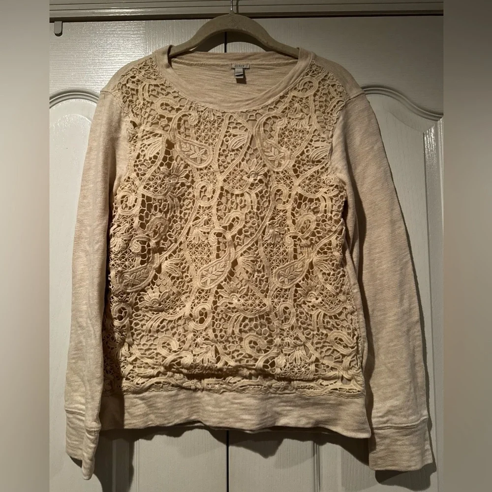 J. Crew Beige Cotton Lace Crewneck Sweater - Size M